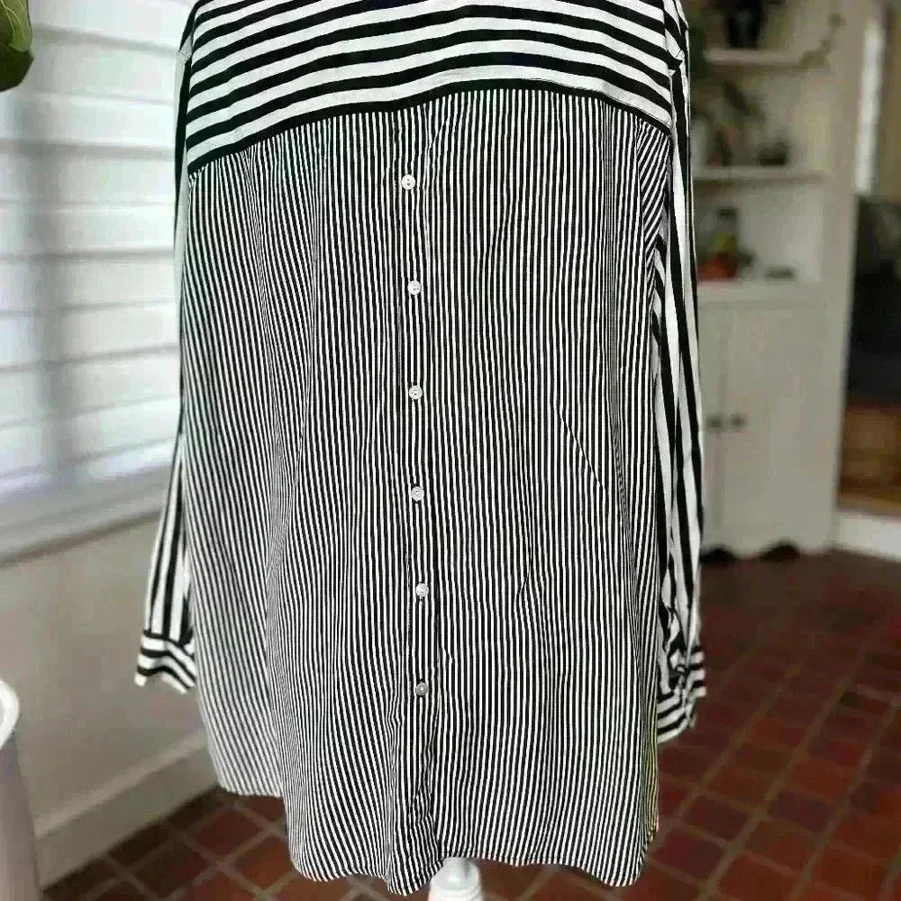 Jane and Delancey Black/White Stripe Button Front Shirt 2X - Picture 7 of 8